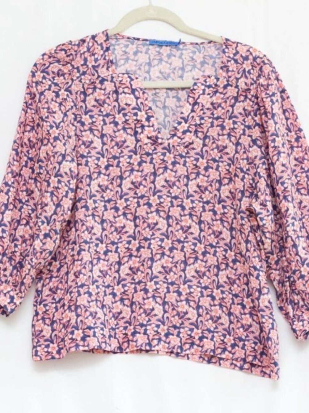 J. McLaughlin Floral Blossoms Top Blouse Ramie Oversized Sz S Preppy Gardencore